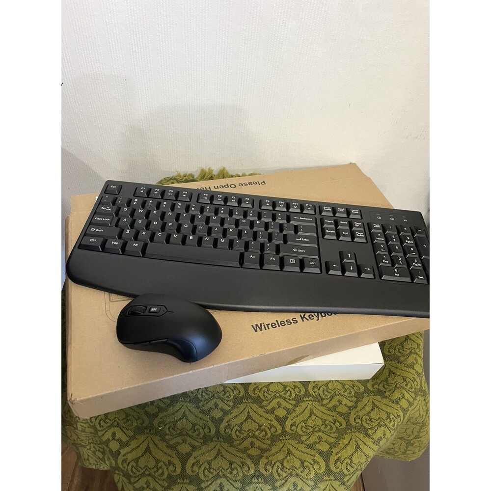 Wireless Keyboard and Mouse Combo, EDJO 2.4G Full-Sized Ergonomic Black